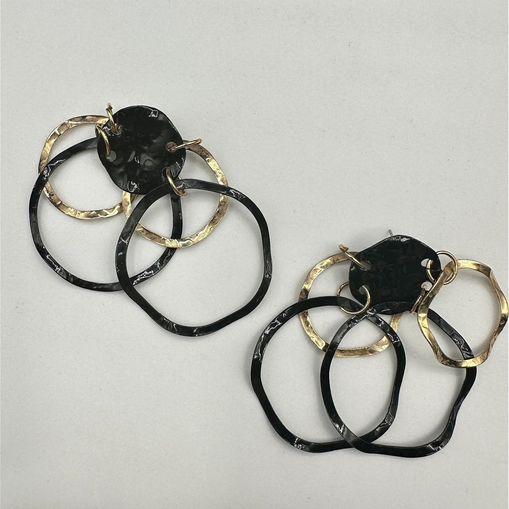 Vintage Y2K Black Gold Geometric Link Hoop Earrings Boho Statement Drop Earrings